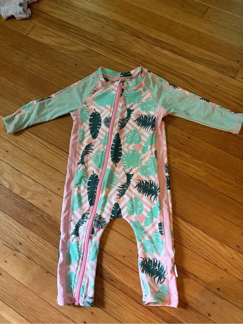 Baby/Toddler 12-18m Tropical Leaf Rash Guard One-Piece - Pink & Mint